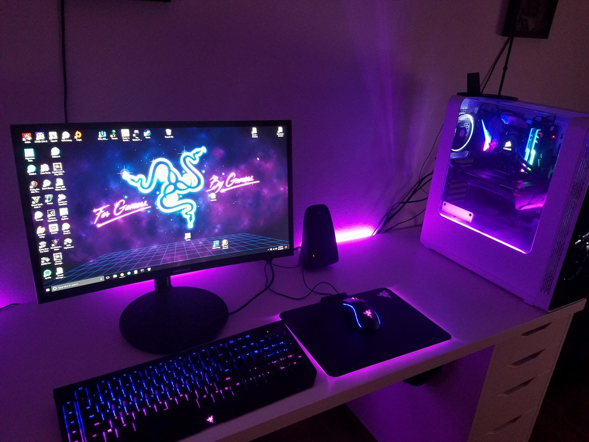 gaming setup wallpaper,persönlicher computer,desktop computer,lila,visuelle effektbeleuchtung,violett