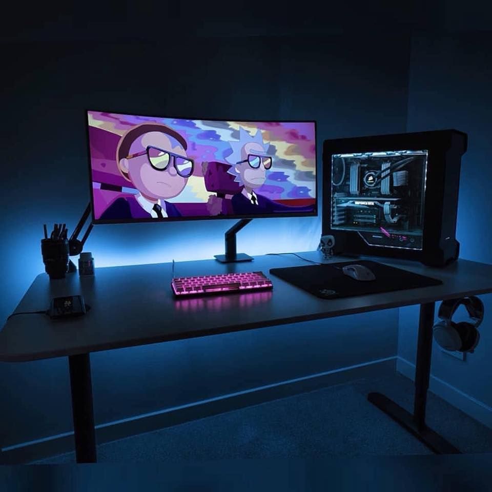 gaming setup wallpaper,furniture,display device,technology,table,screen