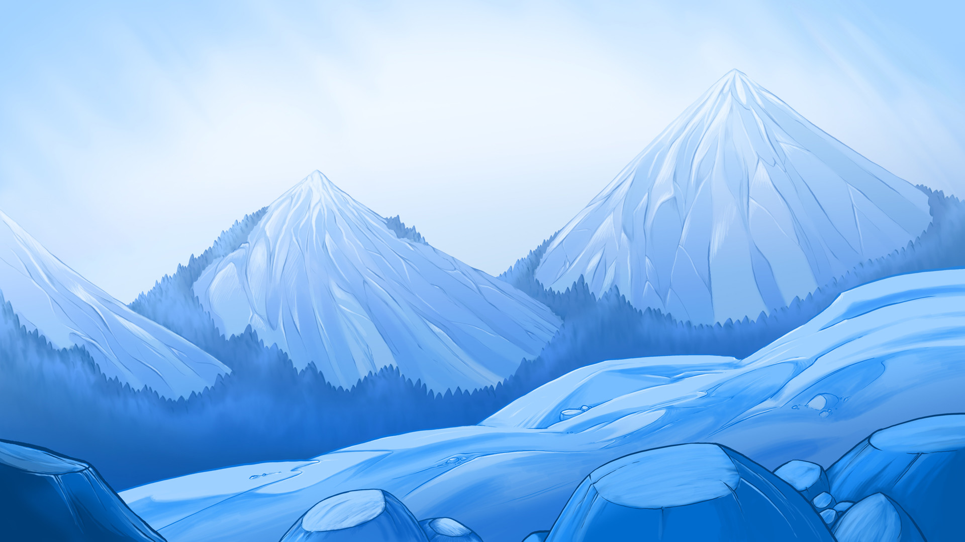 イラストデ​​スクトップ壁紙,青い,山,空,山脈,成層火山