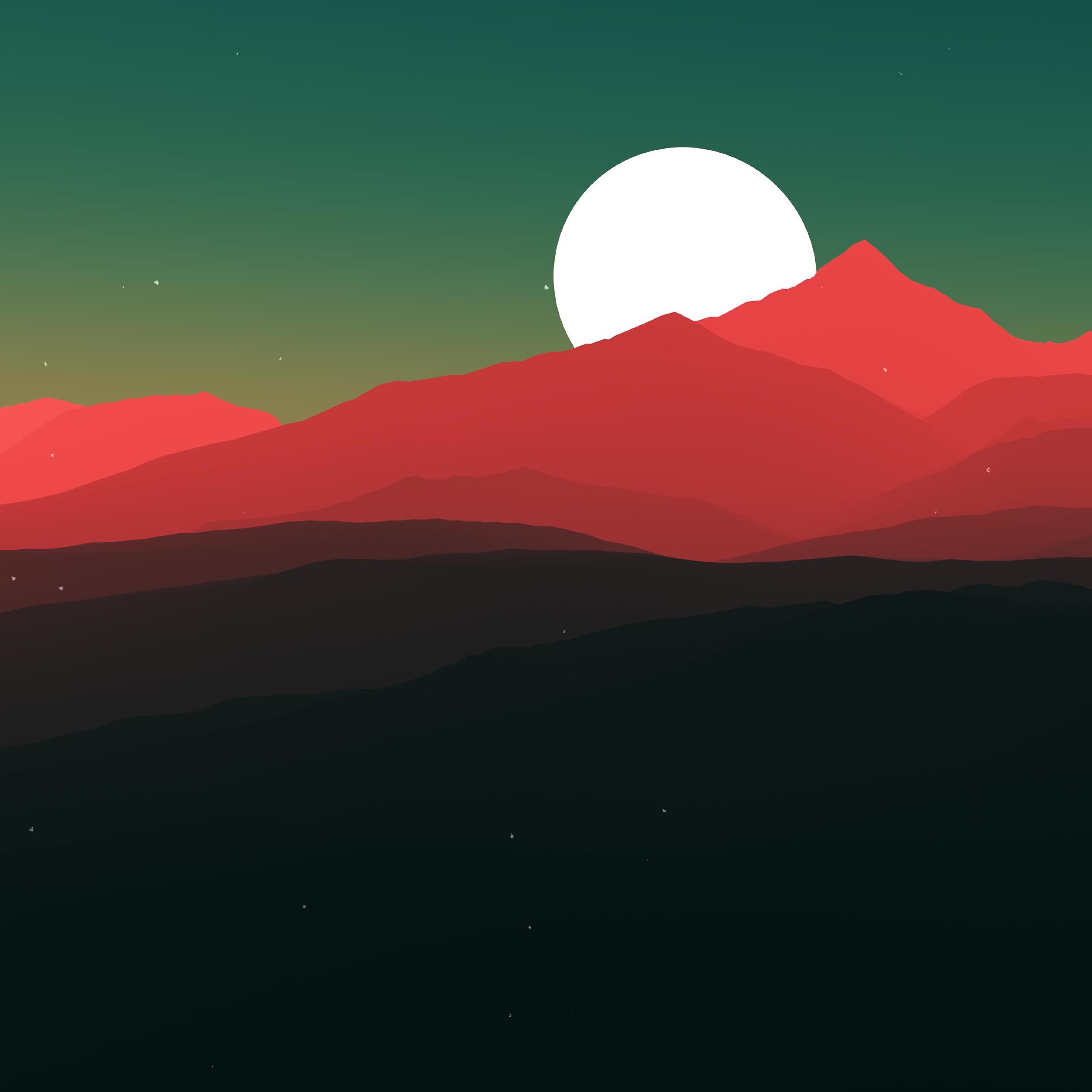ミニマリストのipadの壁紙,空,赤,山,丘,満月