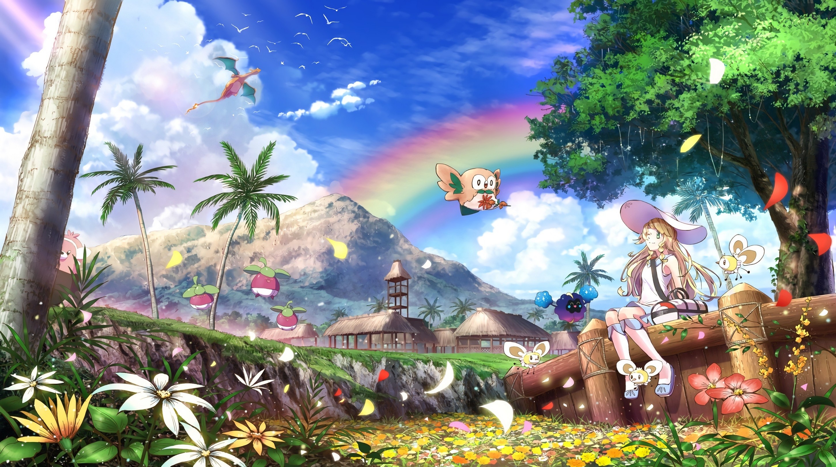 fondo de pantalla del juego de pokemon,naturaleza,paisaje natural,dibujos animados,selva,pintura