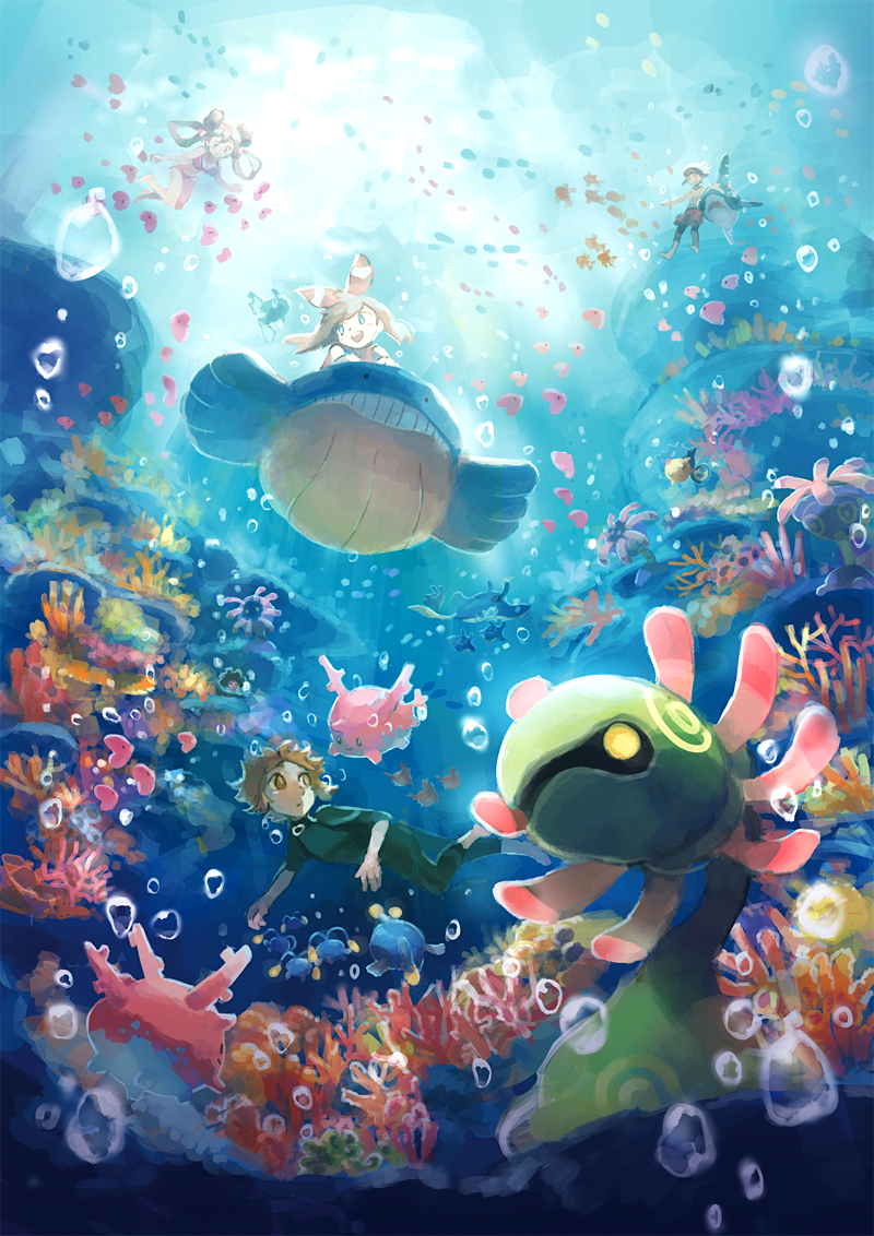 sfondi pokemon in movimento,biologia marina,cartone animato,subacqueo,pesci di barriera corallina,illustrazione