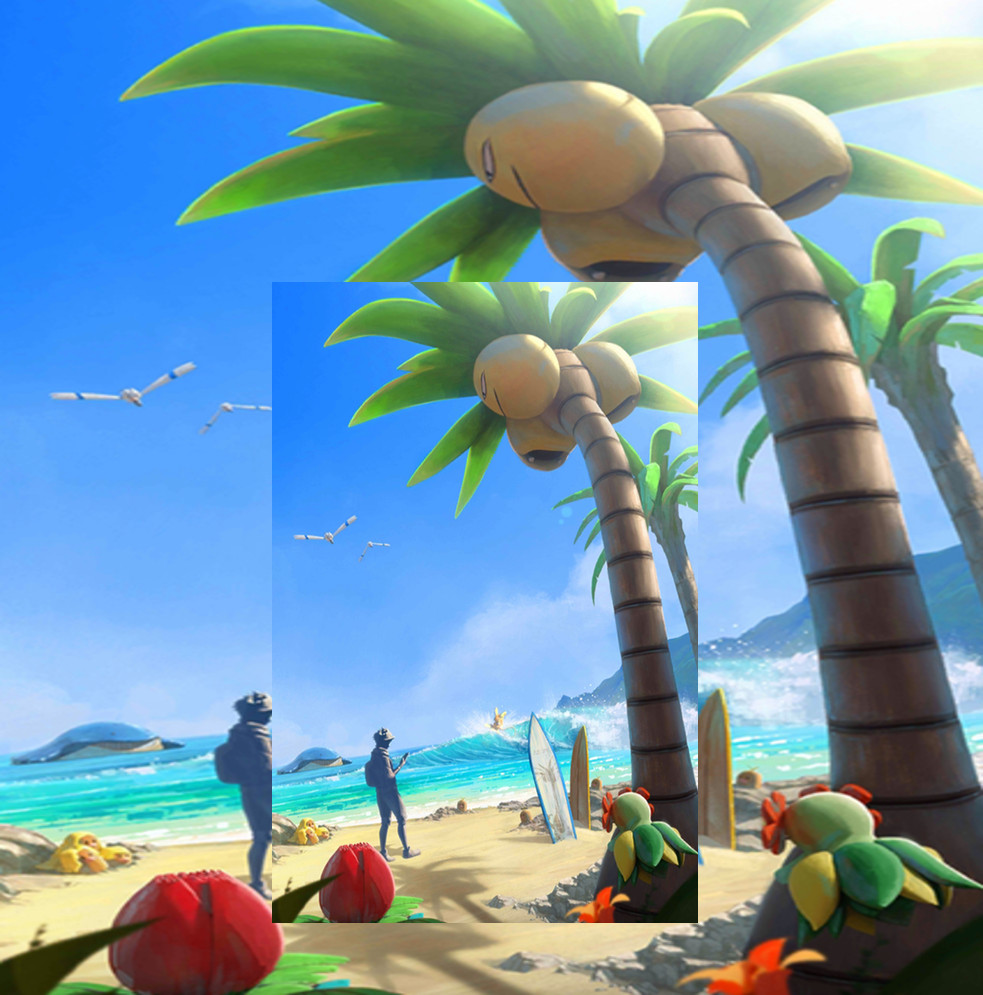 new pokemon wallpaper,cartoon,tree,vacation,summer,palm tree