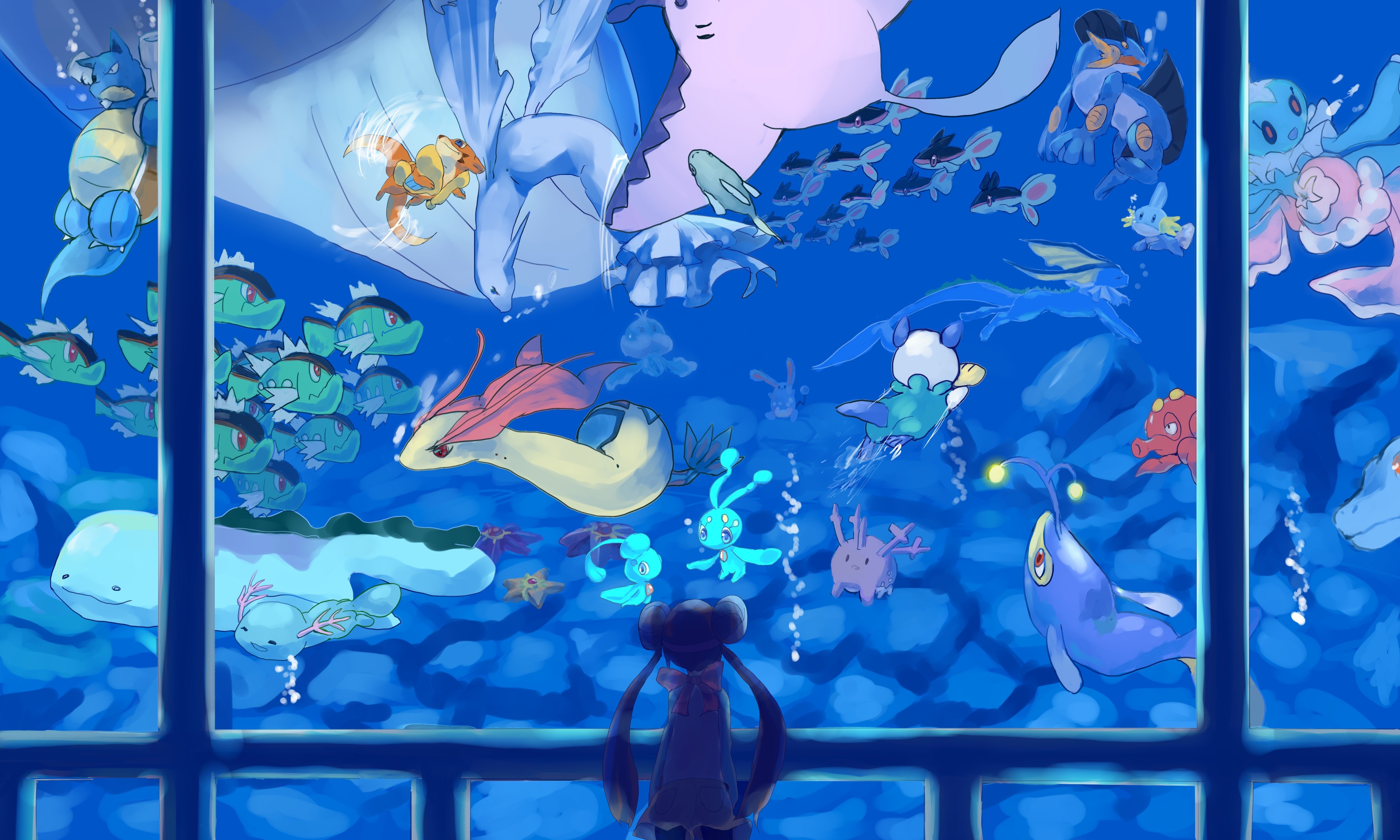water pokemon wallpaper,blue,majorelle blue,animated cartoon,organism,art
