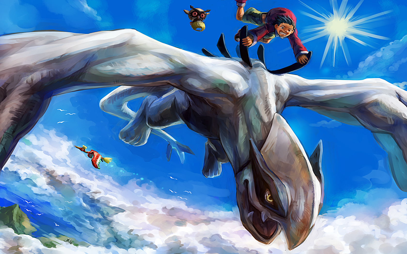 pokemon lugia wallpaper,sky,cg artwork,fictional character,art,illustration