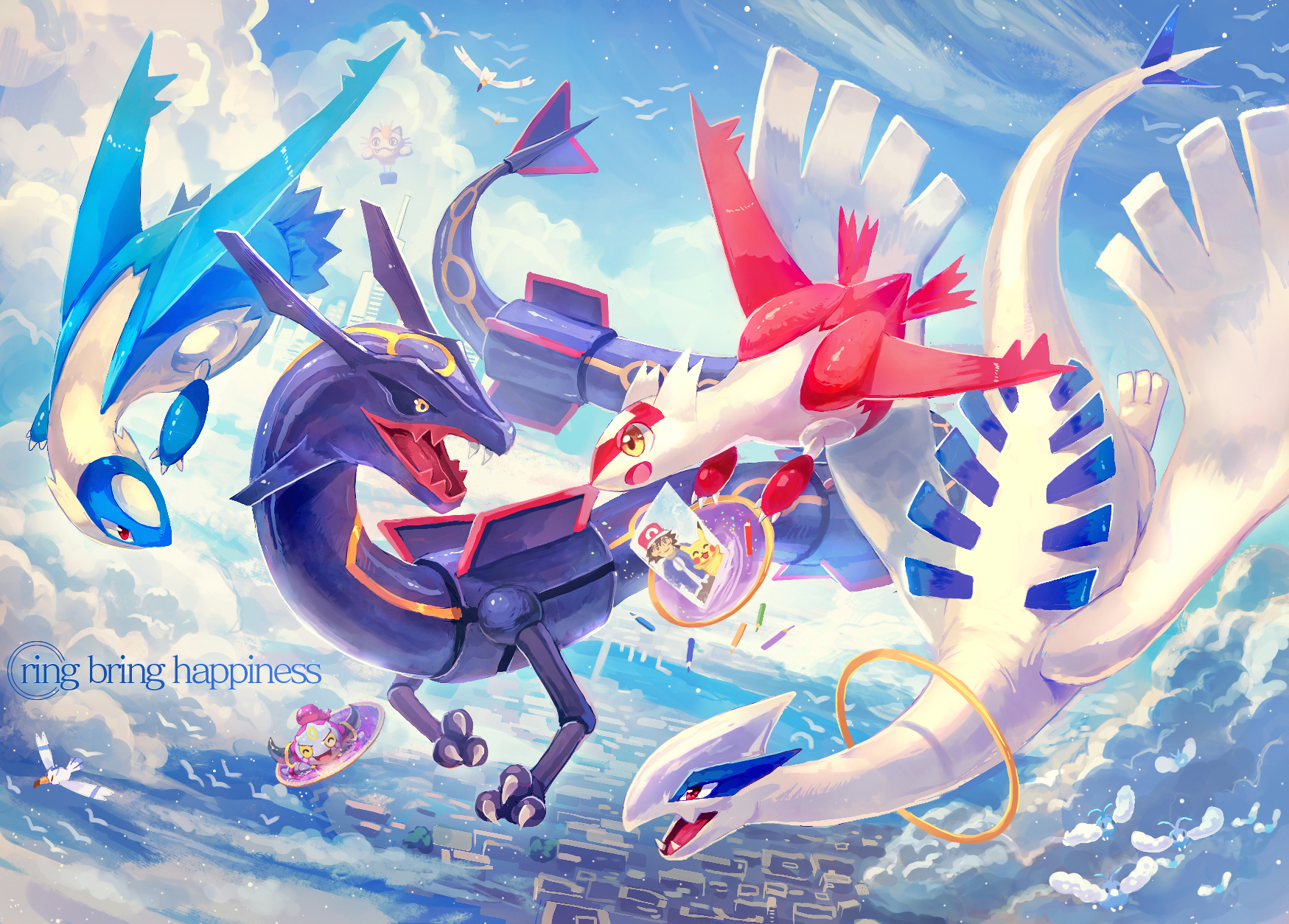 pokemon lugia wallpaper,dragon,illustration,fictional character,cg artwork,graphic design