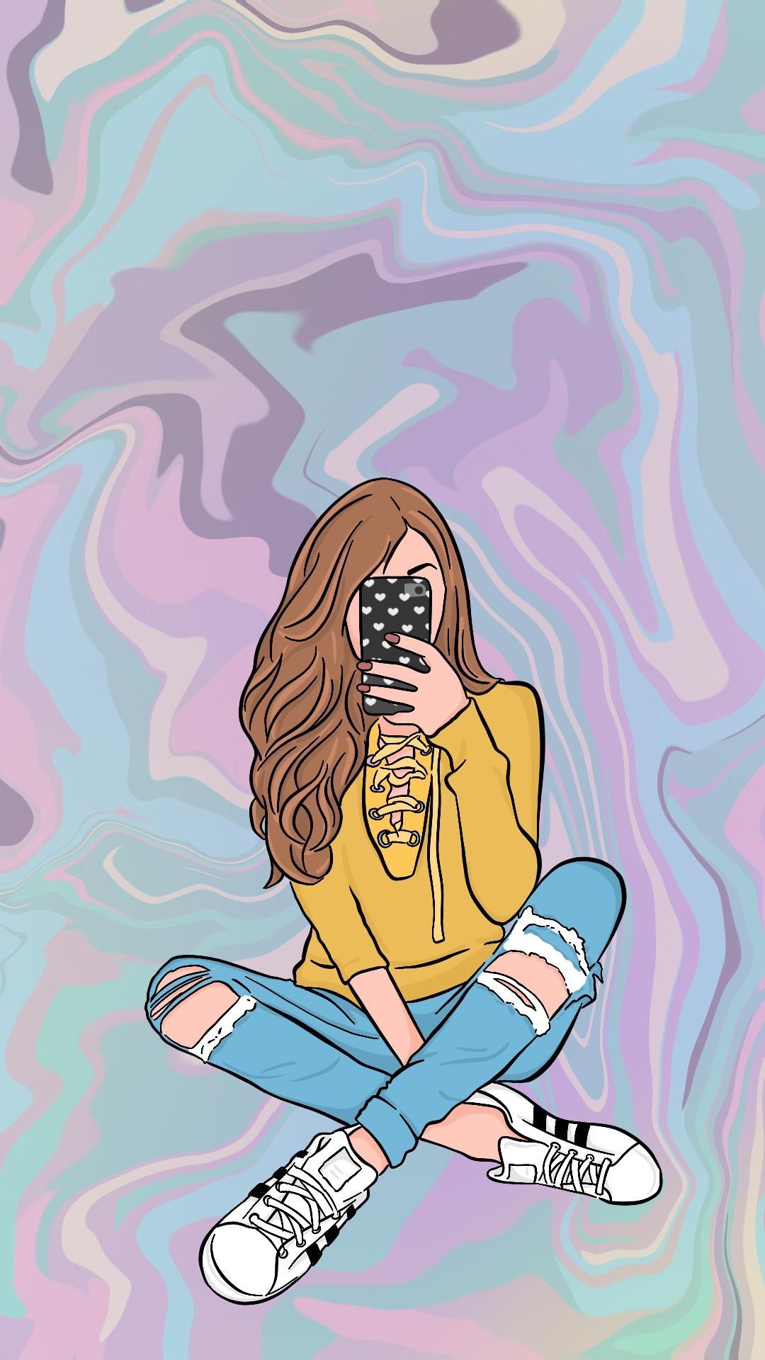wallpaper for teenage girl phone,cartoon,illustration,longboard,sitting,art