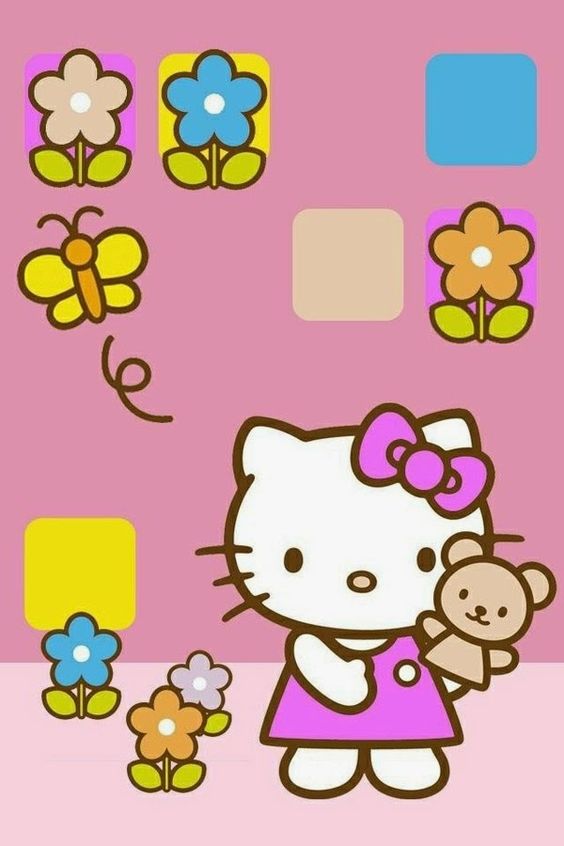 wallpaper hello kitty terbaru,cartoon,pink,text,yellow,line