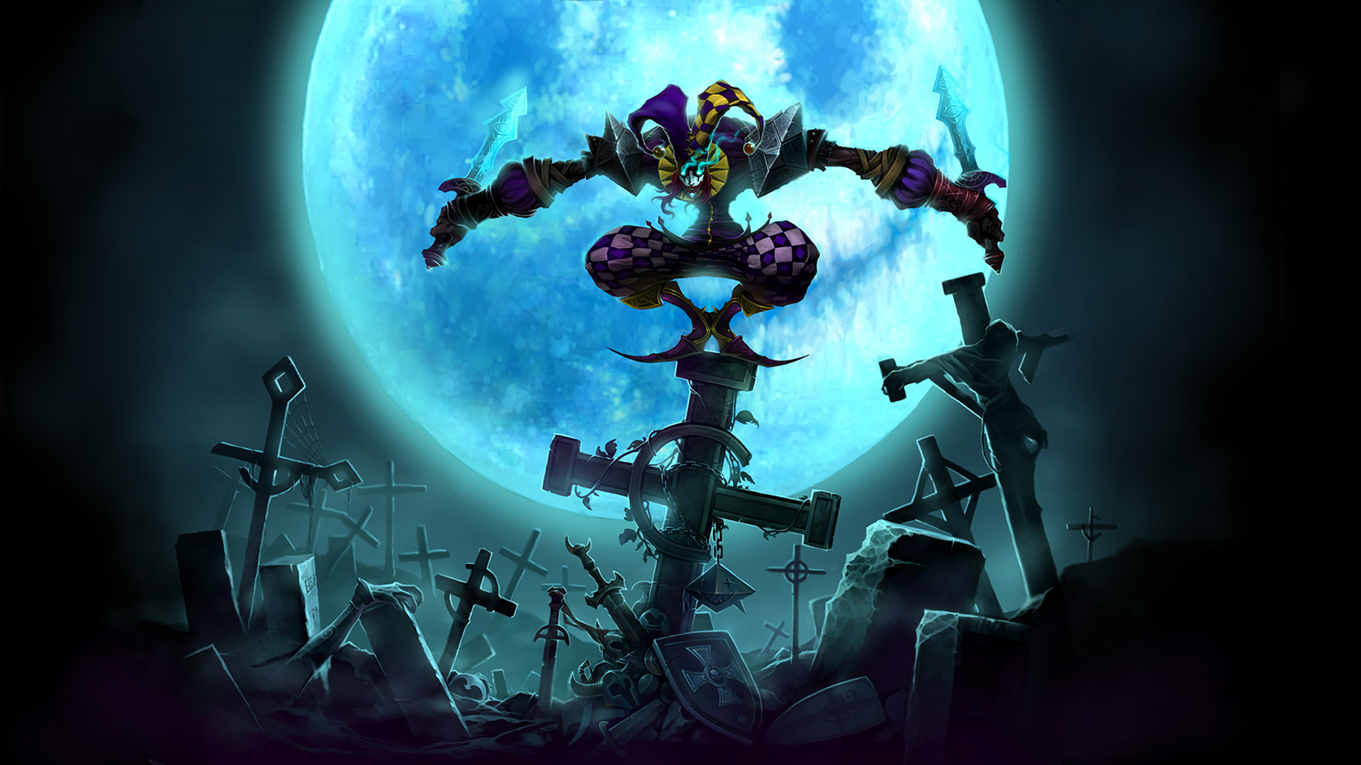 shaco wallpaper 1920x1080,cg artwork,illustration,space,darkness,fictional character