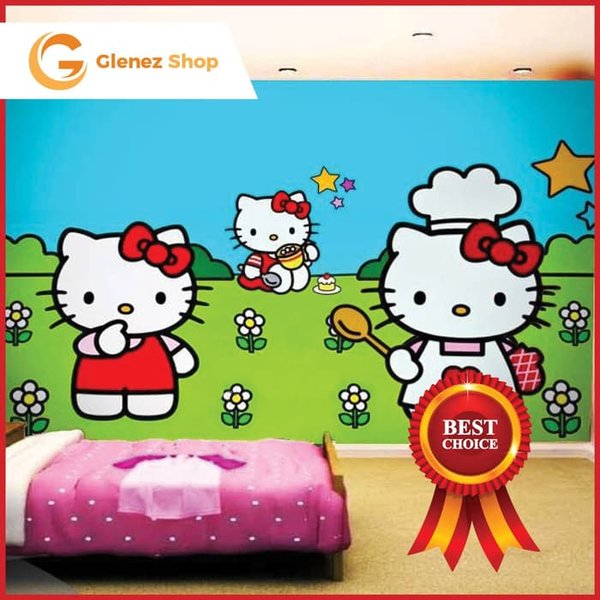 wallpaper dinding hello kitty,cartoon,fictional character