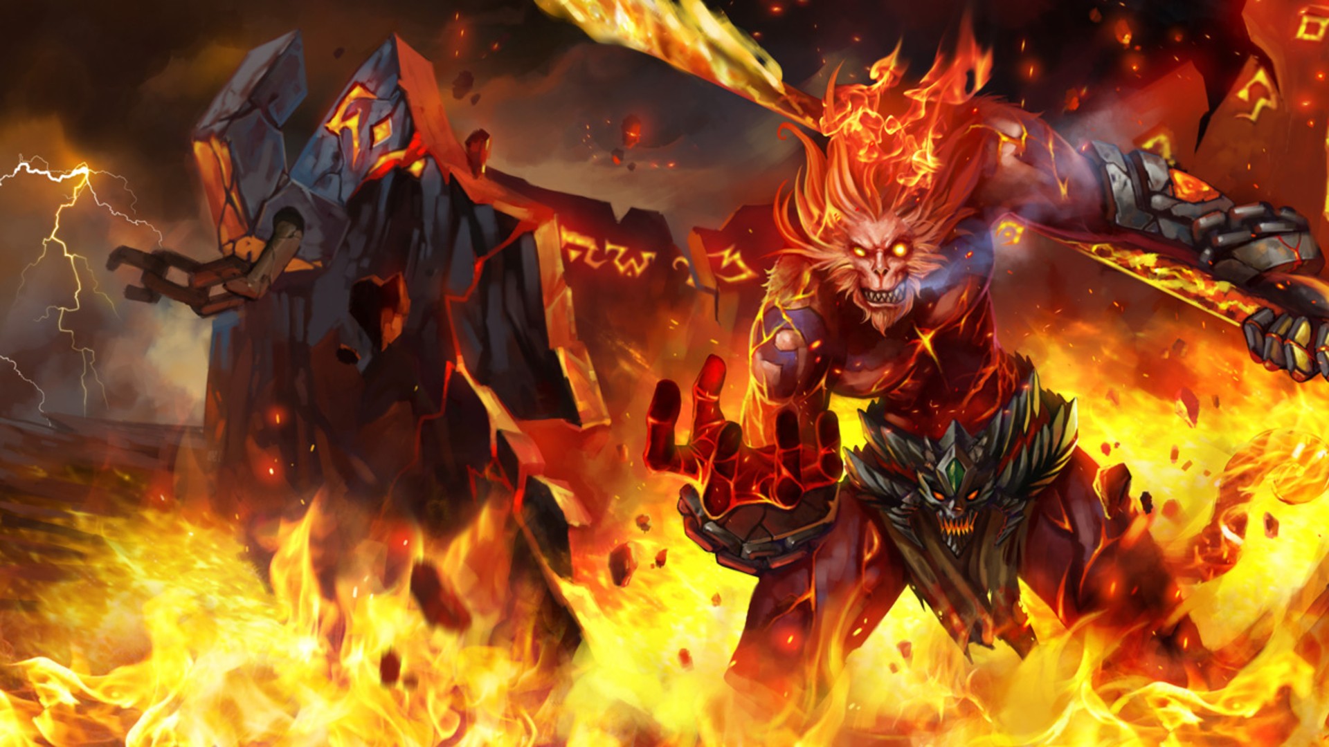 league of legends wallpaper hd 1920x1080,flame,fire,demon,fictional character,strategy video game