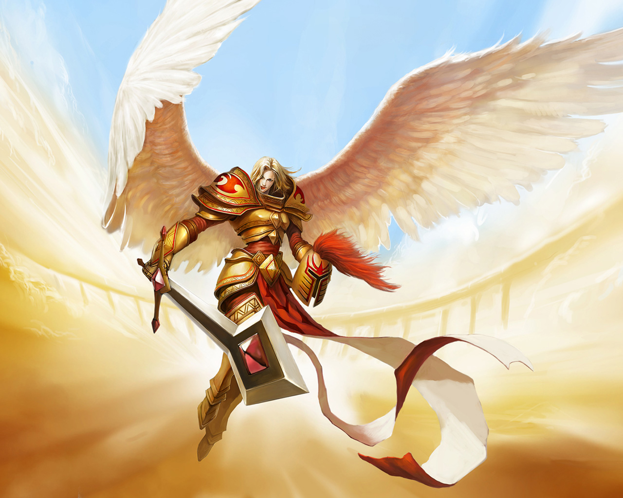 league of legends wallpaper 1280x1024,angel,mythology,cg artwork,fictional character,supernatural creature