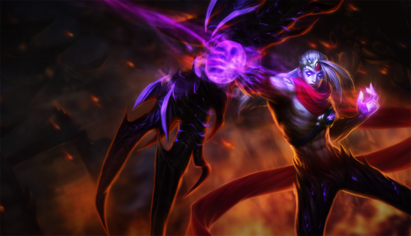 league of legends fond d'écran 1366x768,lumière,violet,violet,démon,oeuvre de cg