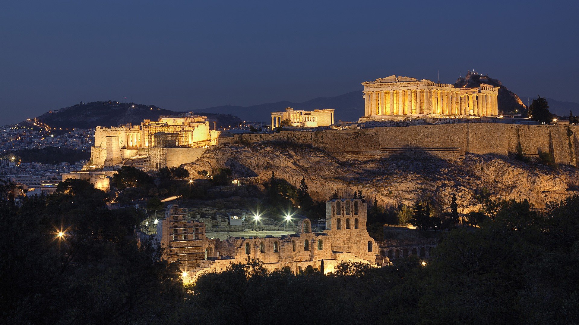 carta da parati di atene,cielo,luoghi santi,notte,cittadina,architettura