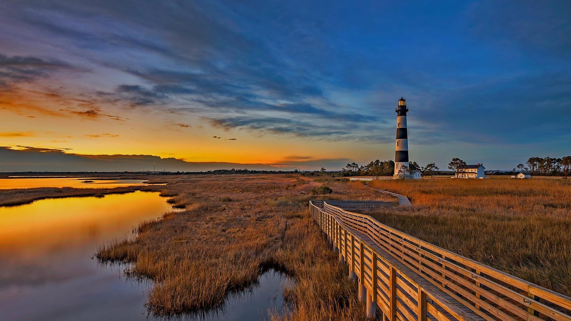 north carolina wallpaper,natural landscape,sky,nature,lighthouse,reflection