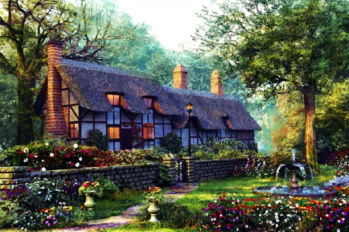 country cottage wallpaper,home,house,natural landscape,cottage,building