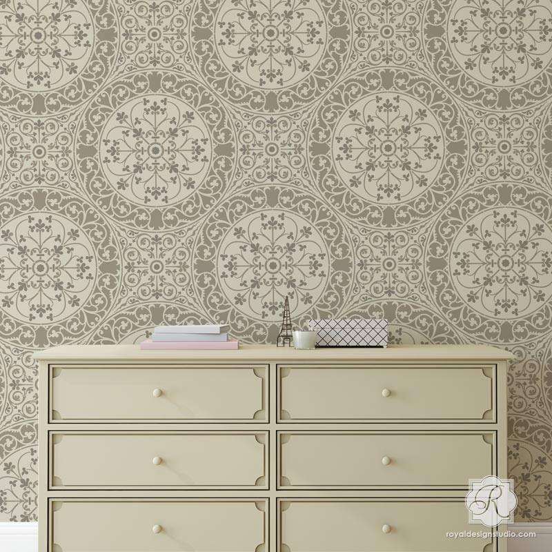Aragon Damask Tile Wall Stencil WallpaperUse