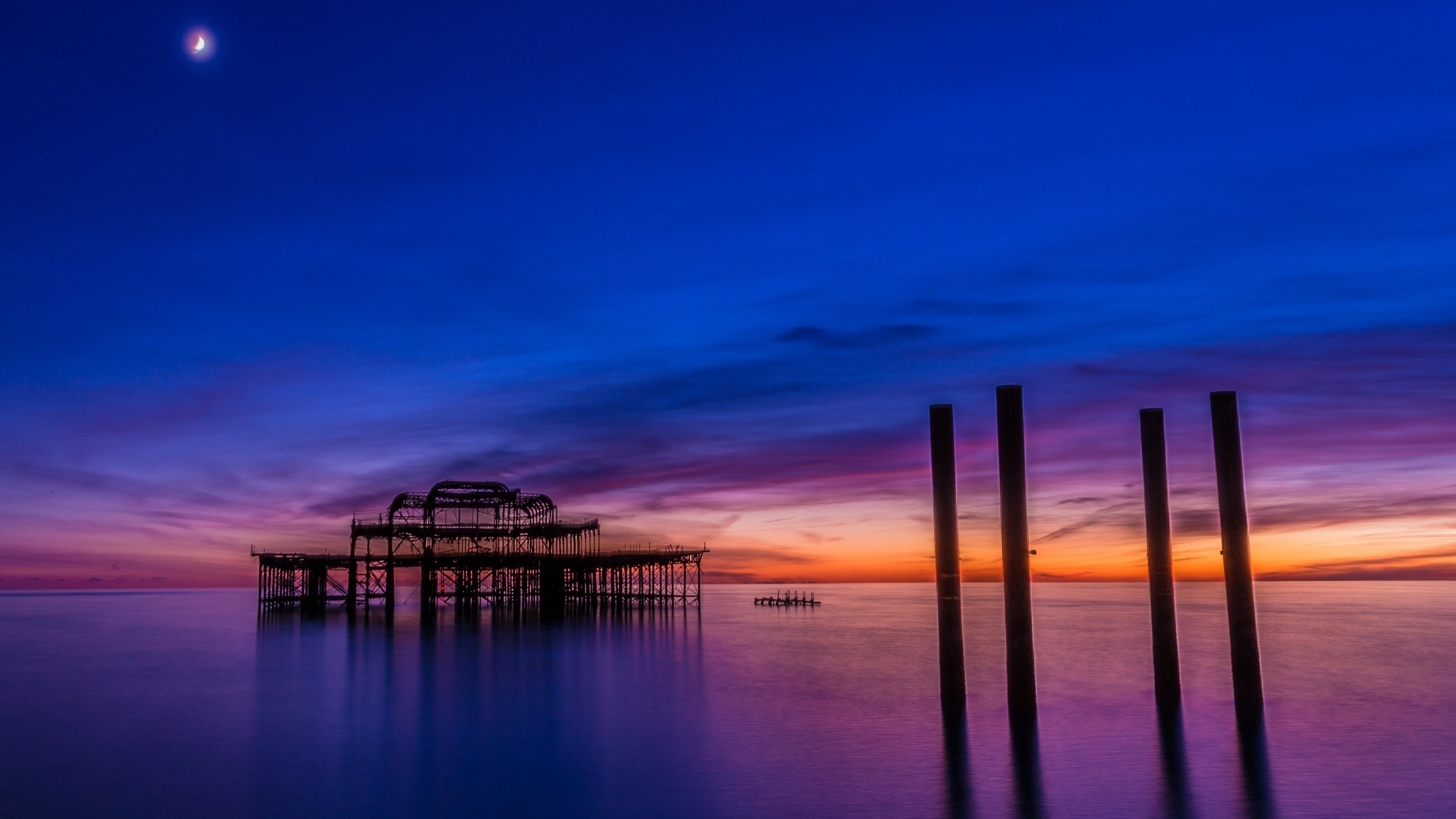 carta da parati di brighton,cielo,orizzonte,molo,blu,crepuscolo