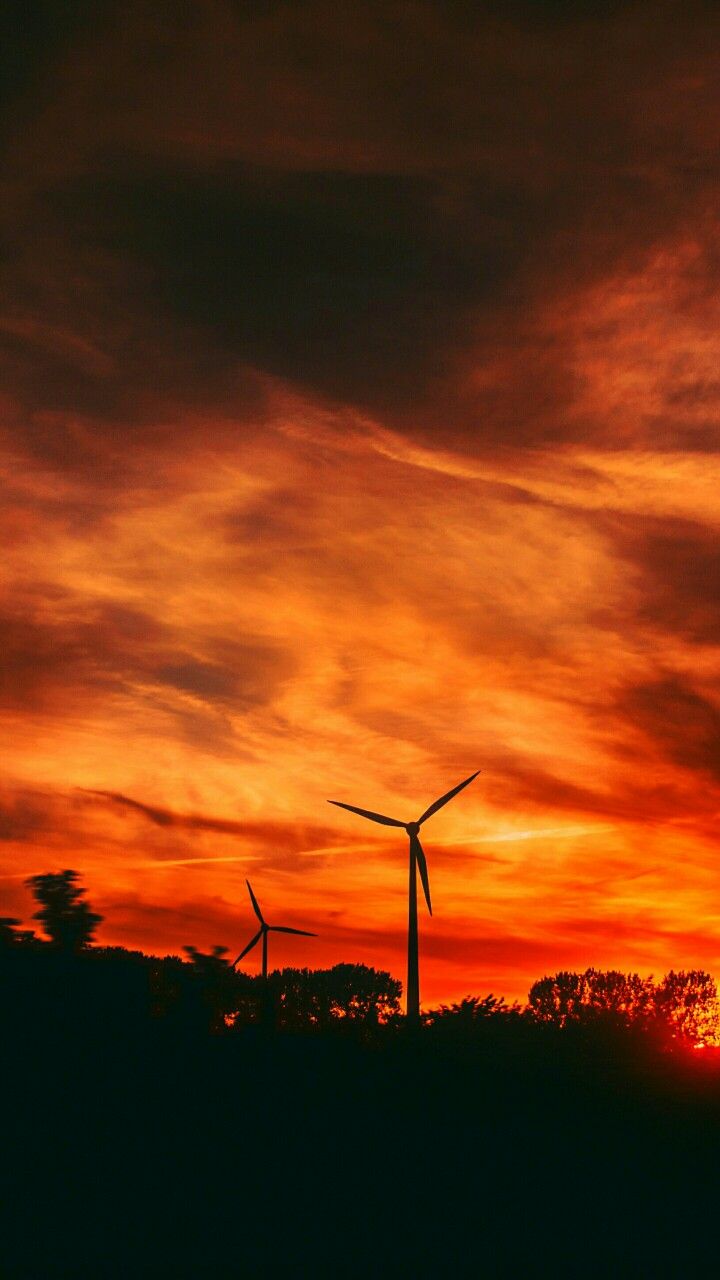qhd mobile wallpapers,sky,afterglow,wind turbine,windmill,sunset