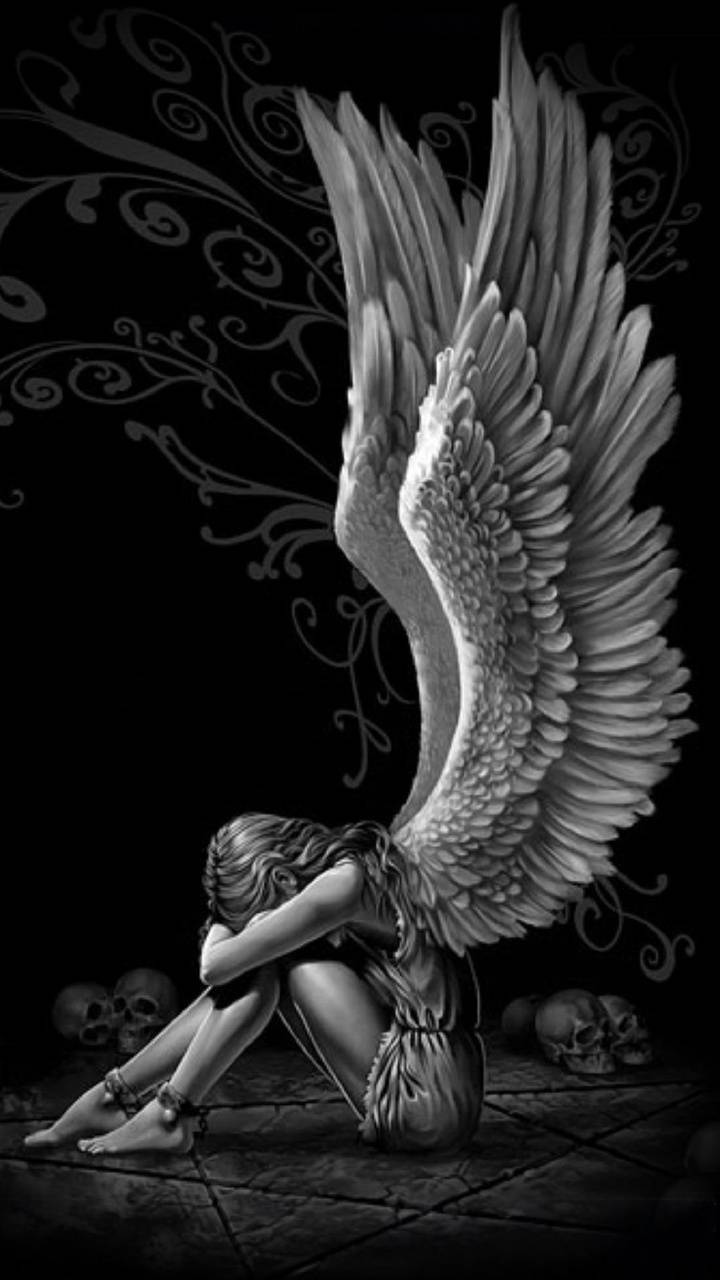 720x1280 wallpaper zedge,angel,wing,supernatural creature,black and white,fictional character