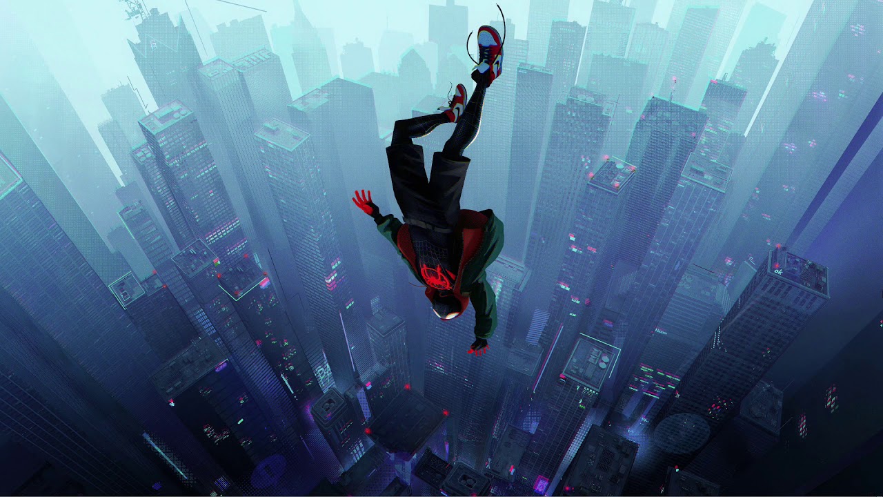 spider verse wallpaper,action adventure game,extreme sport,screenshot,sky,fictional character