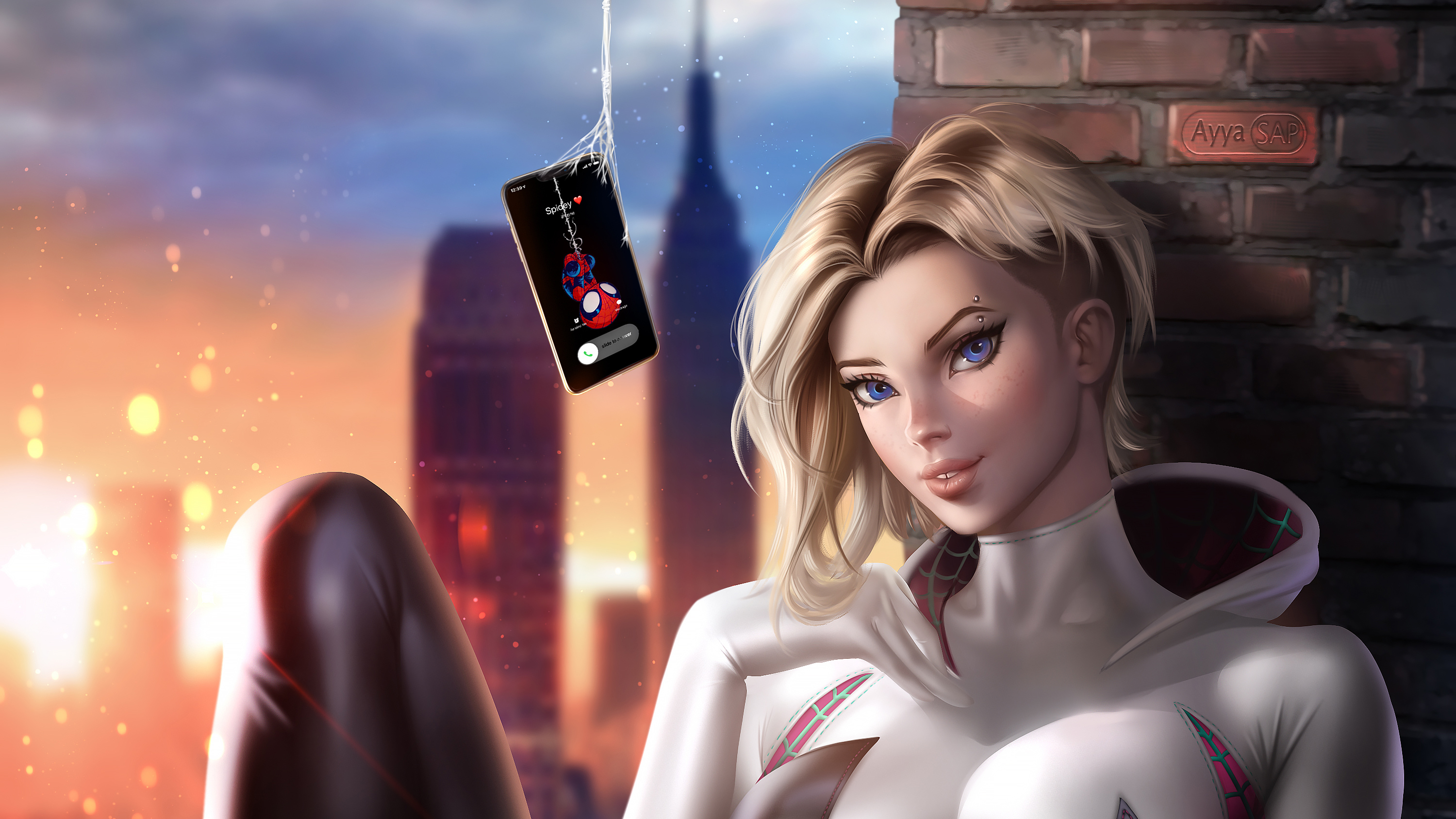 spider gwen wallpaper,beauty,blond,cg artwork,games,pc game