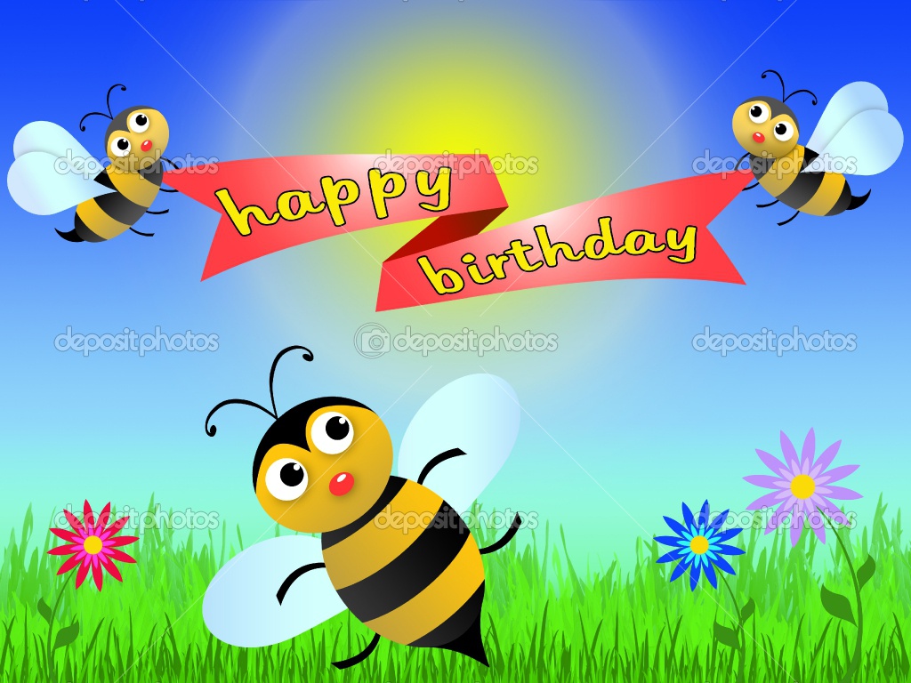 3d birthday wallpaper,honeybee,cartoon,bee,insect,illustration