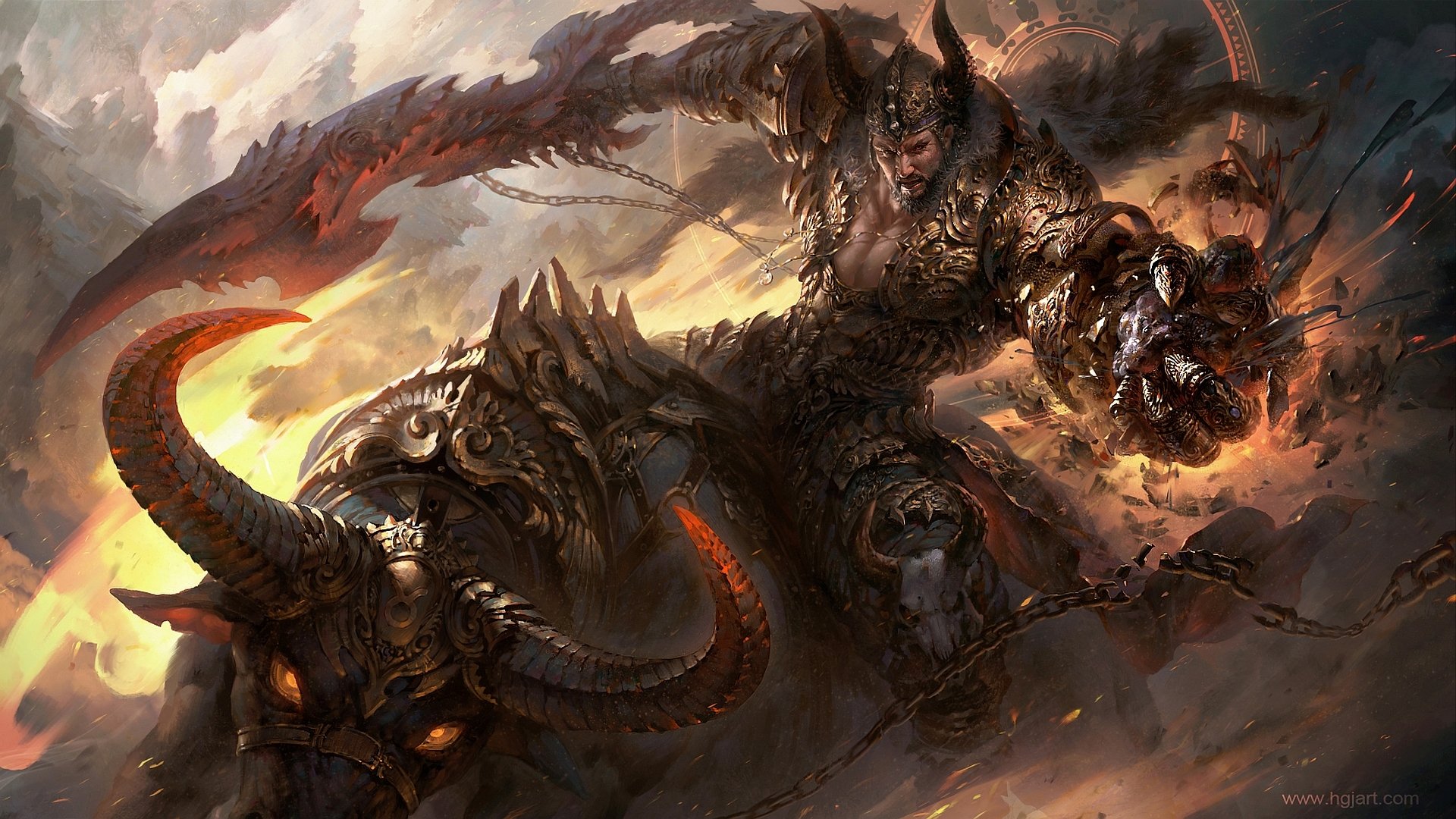 barbarian king wallpaper,action adventure game,dragon,cg artwork,demon,strategy video game