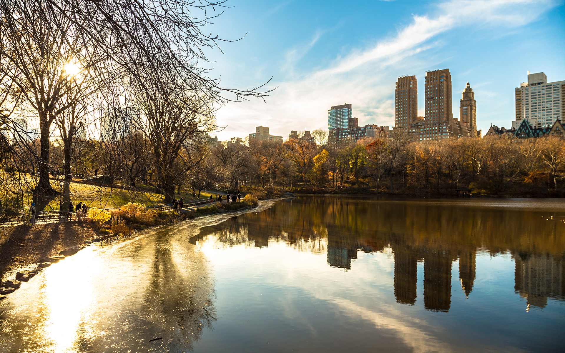 central park wallpaper,reflection,natural landscape,nature,water,sky