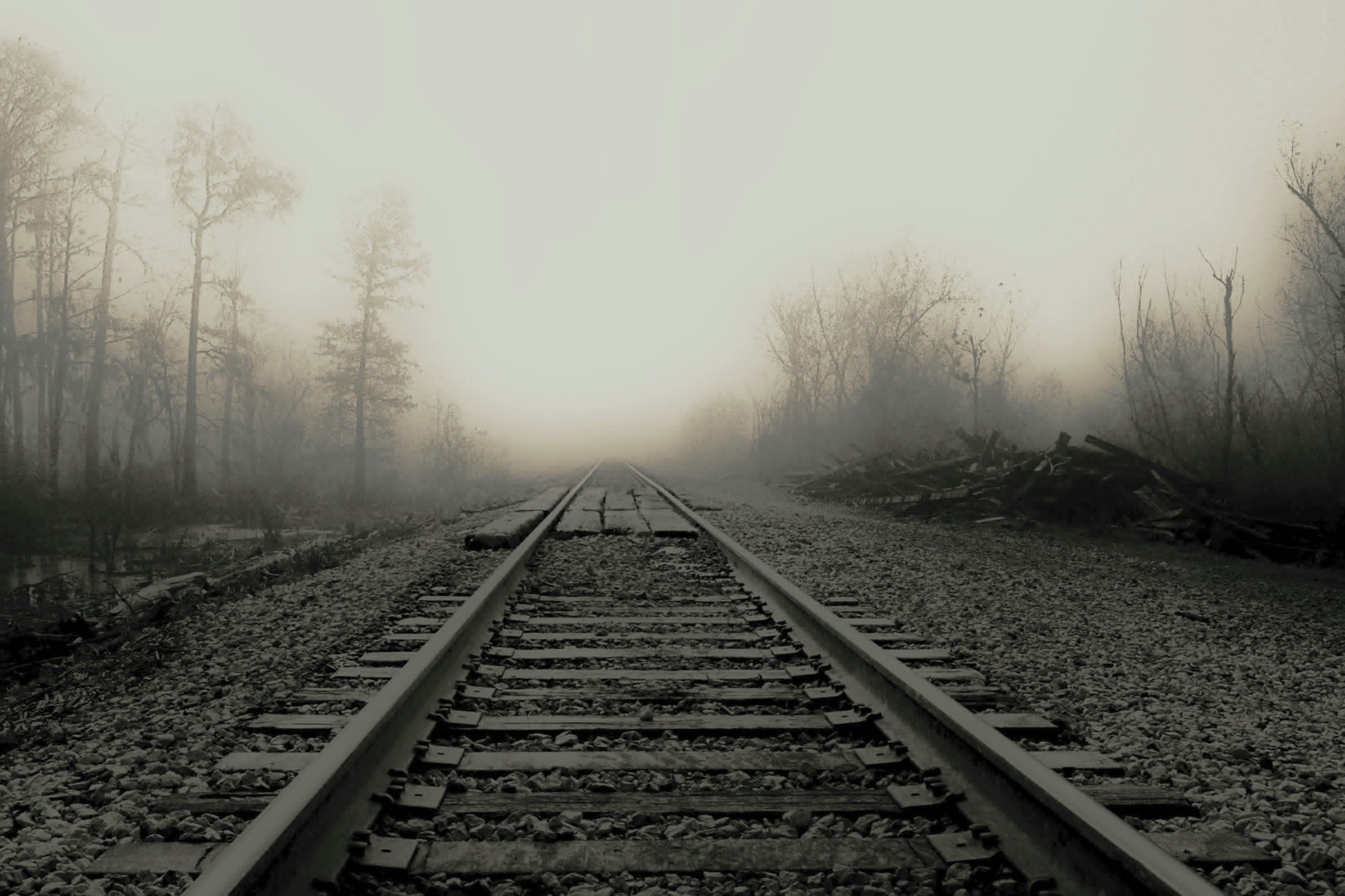 vía férrea fondo de pantalla hd,pista,niebla,niebla,mañana,en blanco y negro