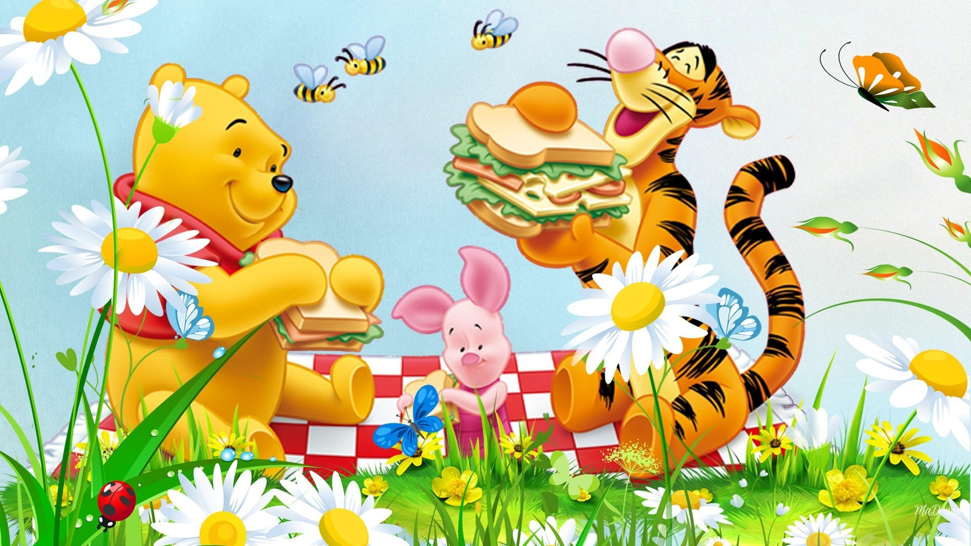pooh bear wallpaper,cartoon,animated cartoon,clip art,illustration,plant