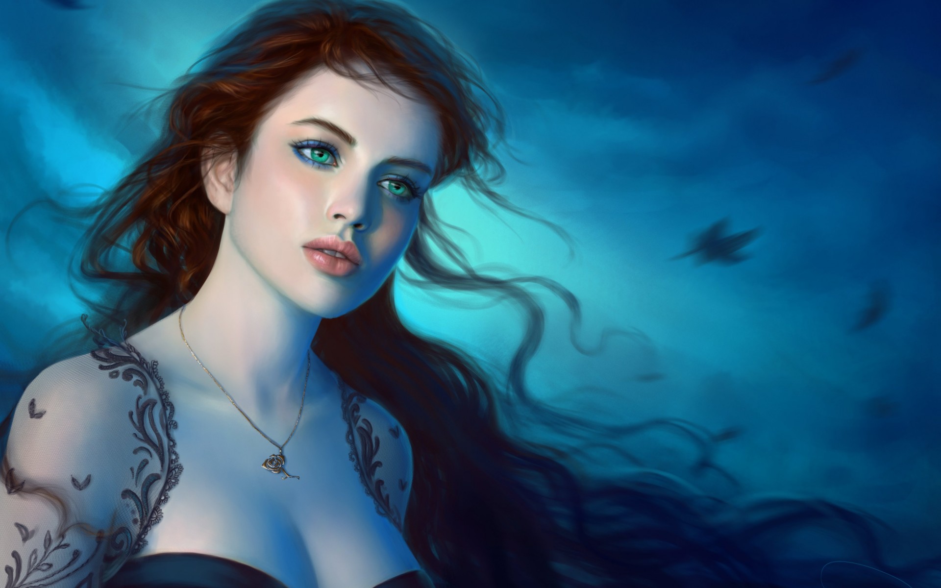 foto de chica de fondo de pantalla,azul,cg artwork,belleza,cielo,personaje de ficción