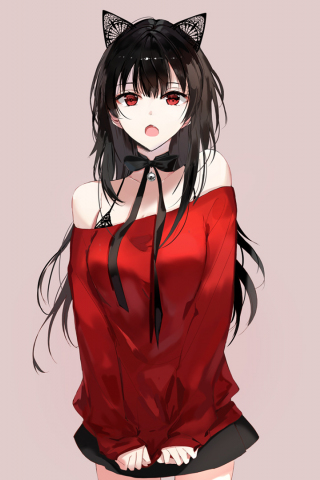 top girl wallpaper,red,clothing,cartoon,anime,black hair