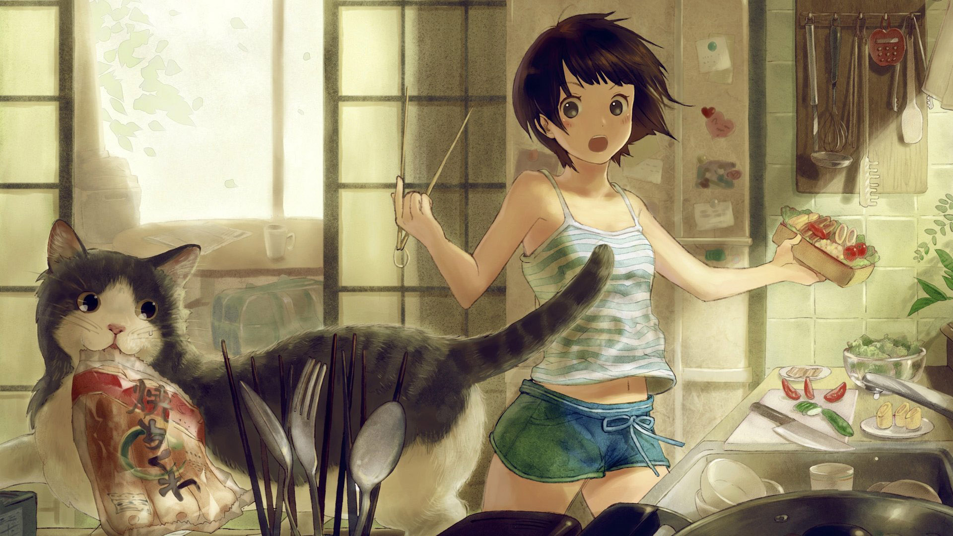 최고 소녀 벽지,고양이,felidae,중소형 고양이,삽화,만화