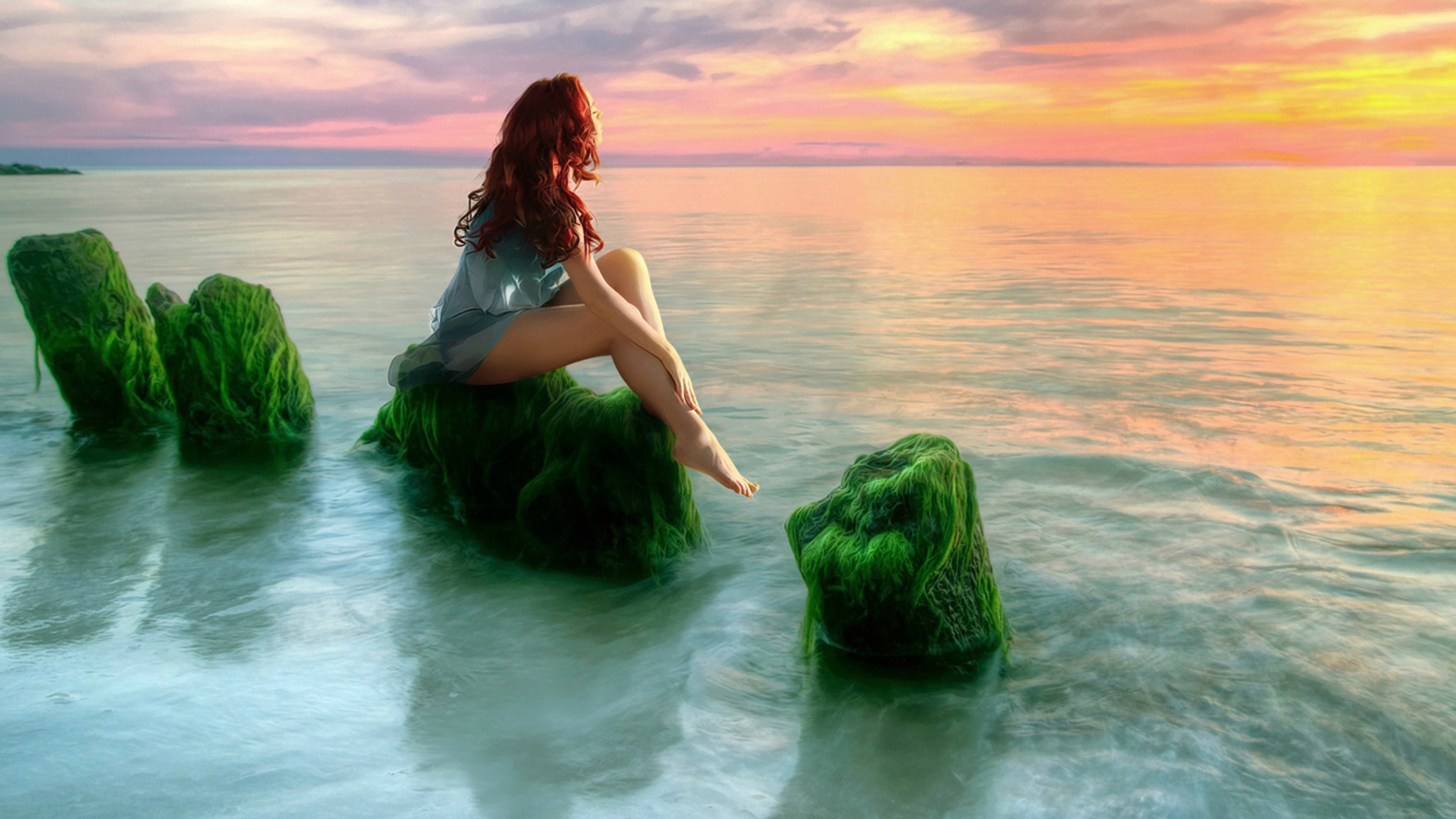 desktop girl wallpaper,people in nature,nature,green,sea,sky