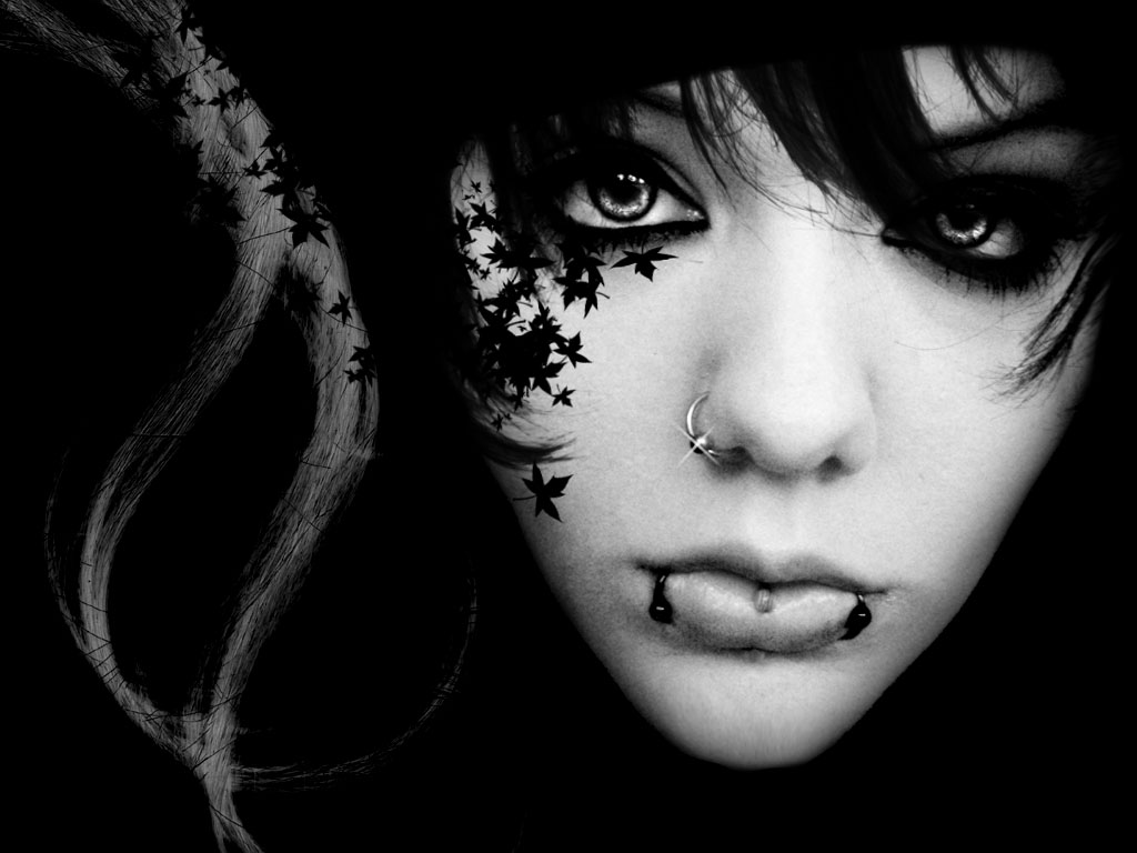 고딕 소녀 바탕 화면,얼굴,검정,말뿐인,눈썹,검정색과 흰색