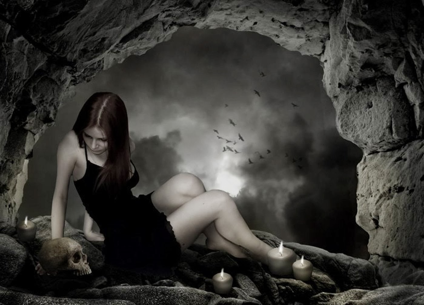 gothic girl wallpaper,photograph,beauty,photography,tree,rock