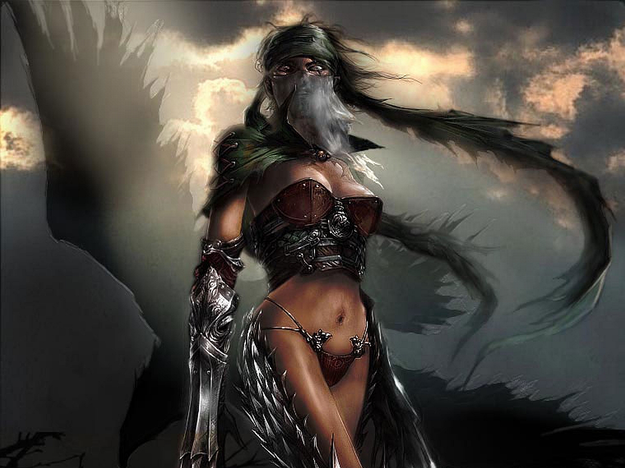 warrior woman wallpaper,cg artwork,demon,darkness,fictional character,mythology