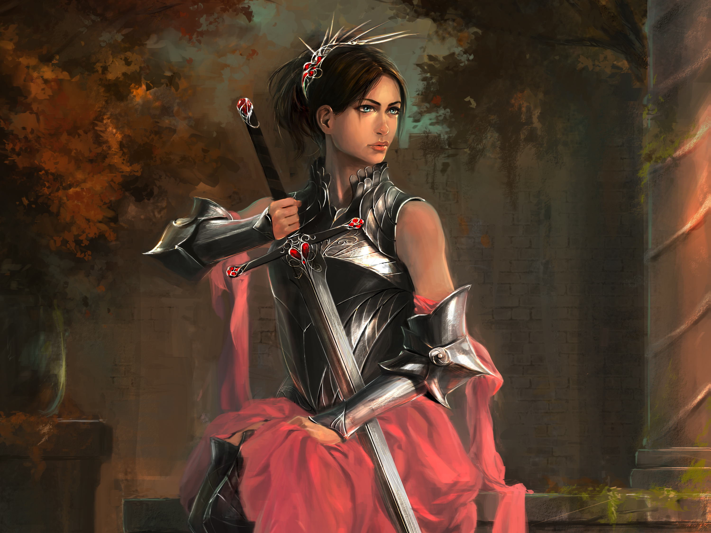 warrior woman wallpaper,cg artwork,black hair,art