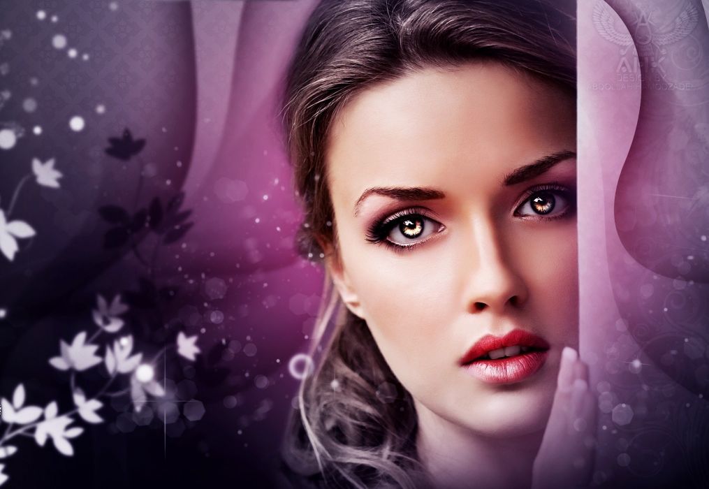 beautiful lady wallpaper,face,beauty,purple,violet,cg artwork