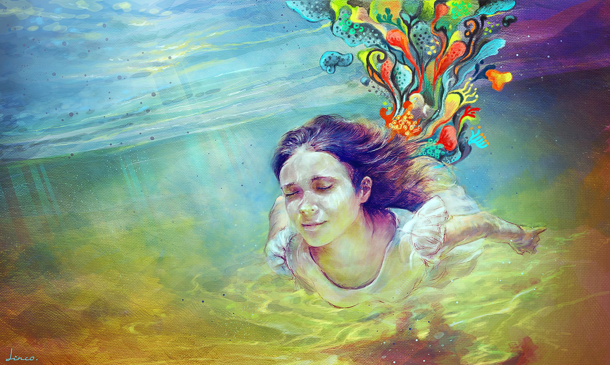 free woman wallpaper,painting,watercolor paint,art,visual arts,illustration