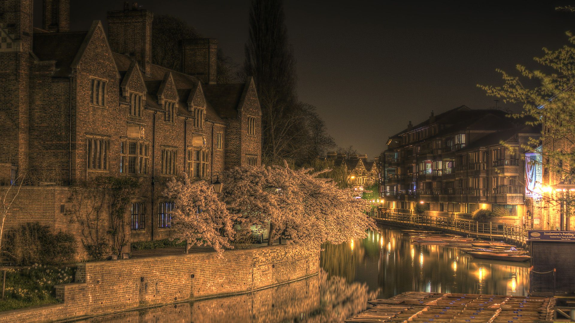 college wallpaper,waterway,water,night,canal,reflection