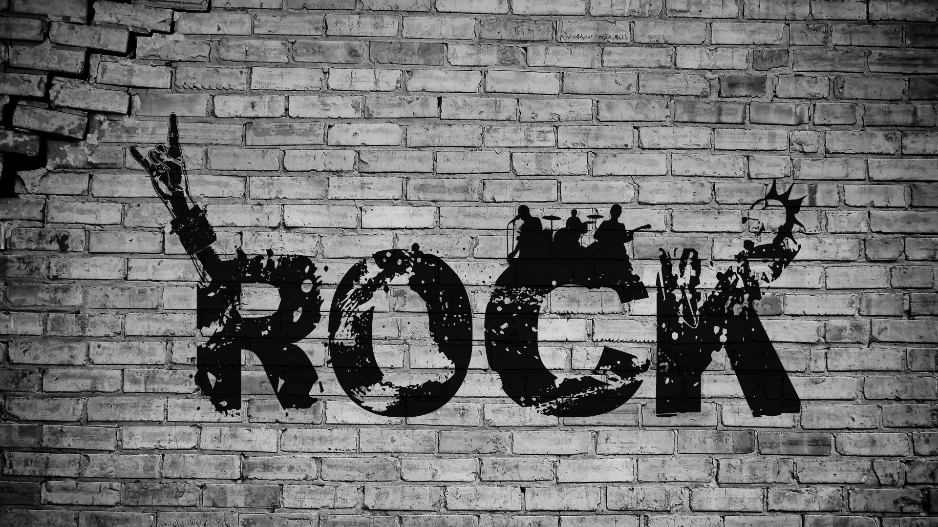 rock music wallpaper,wall,brick,font,brickwork,street art