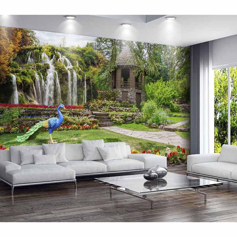 wallpapers for tv room,furniture,mural,living room,natural landscape,patio