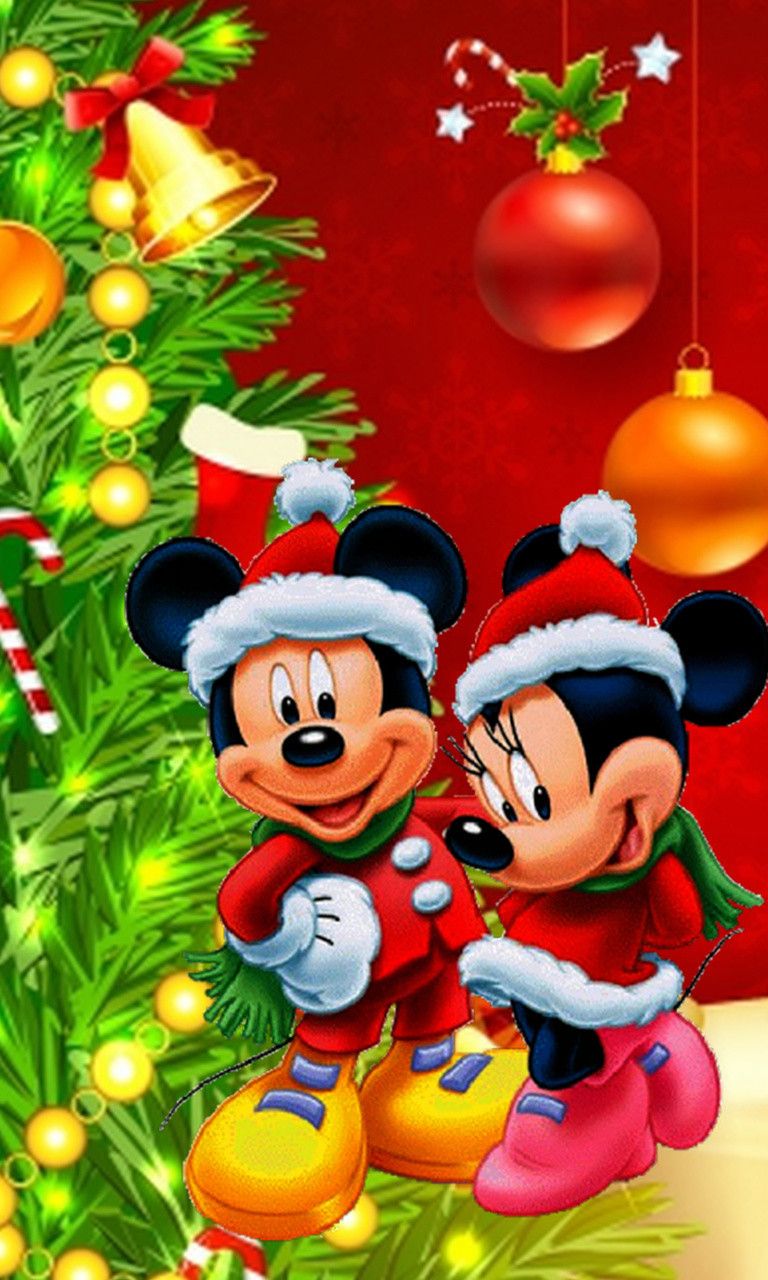 mickey mouse christmas wallpaper,animated cartoon,cartoon,christmas,christmas ornament,christmas tree