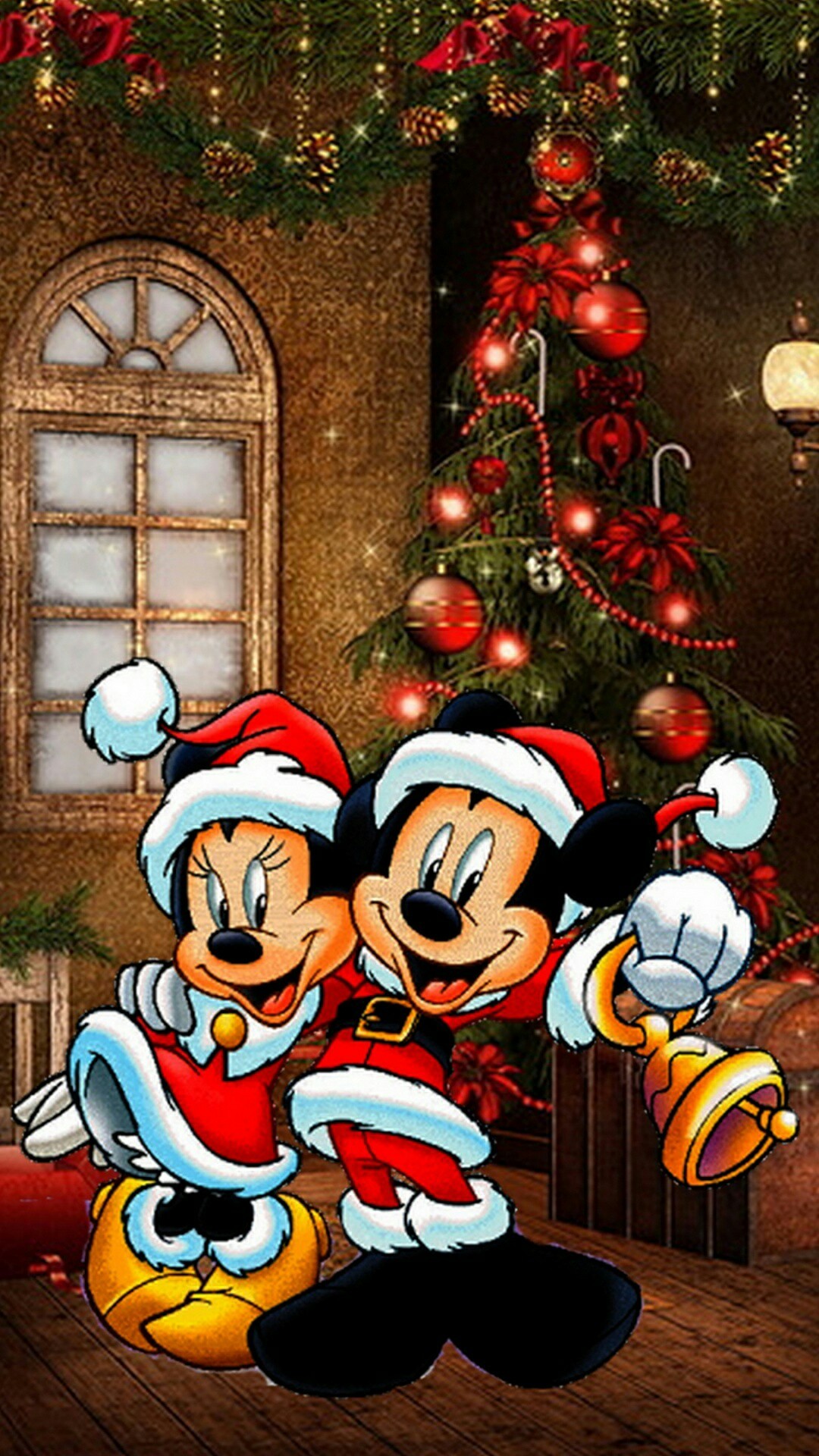 mickey mouse christmas wallpaper,christmas tree,christmas,christmas eve,cartoon,christmas decoration