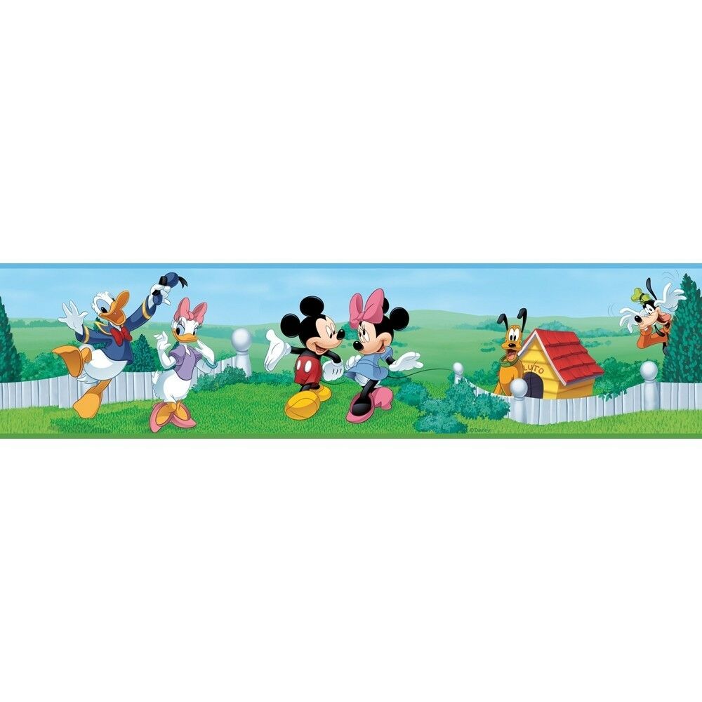 bordure de papier peint mickey mouse,dessin animé,herbe,jouet,figure animale,jeux