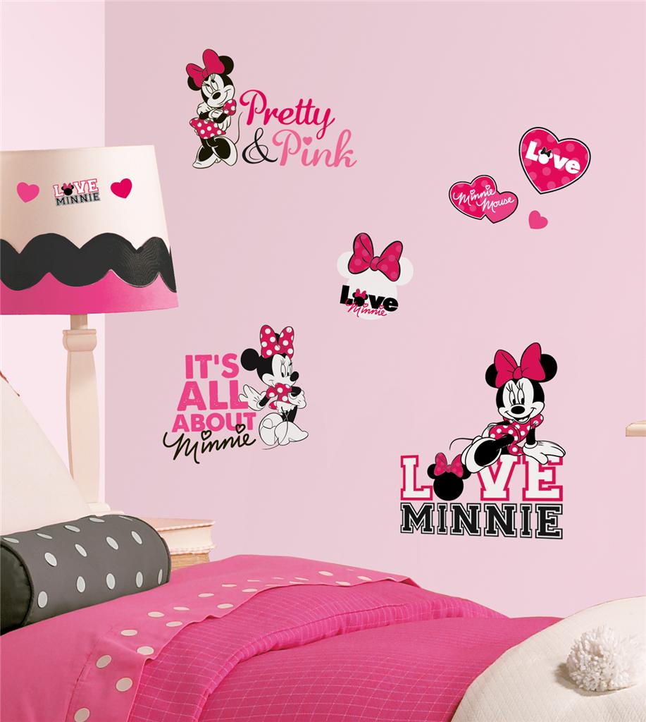 minnie mouse wallpaper for bedroom,pink,wall sticker,room,wall,font