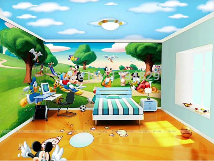 mickey mouse wallpaper for bedroom,cartoon,animated cartoon,room,illustration,wallpaper