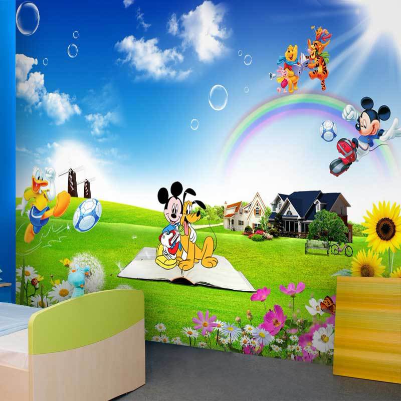 mickey mouse wallpaper für schlafzimmer,karikatur,hintergrund,himmel,zimmer,wandgemälde
